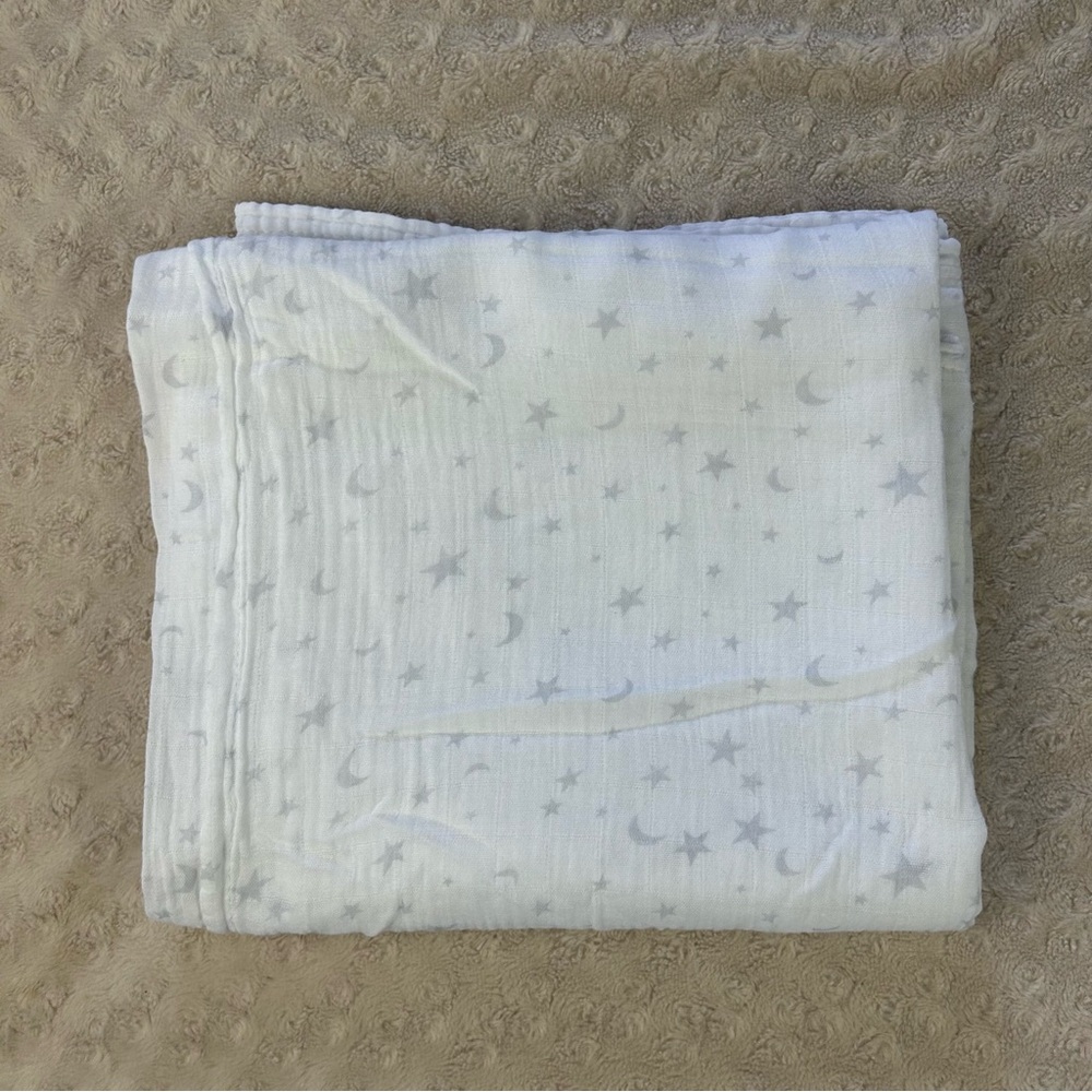 Comfy Cubs Moon & Stars Baby Swaddle Blanket Gray Bamboo Muslin Cotton